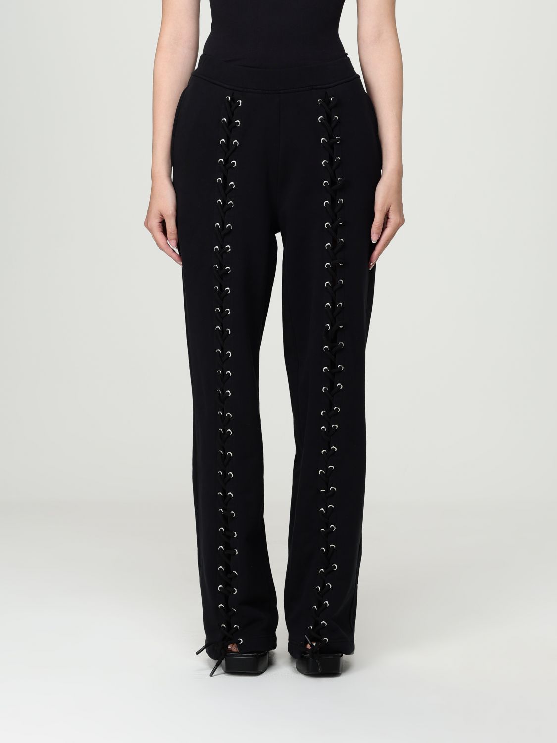 Rotate Birger Christensen Wide Leg Lace-up Joggers With Side Pockets In Black