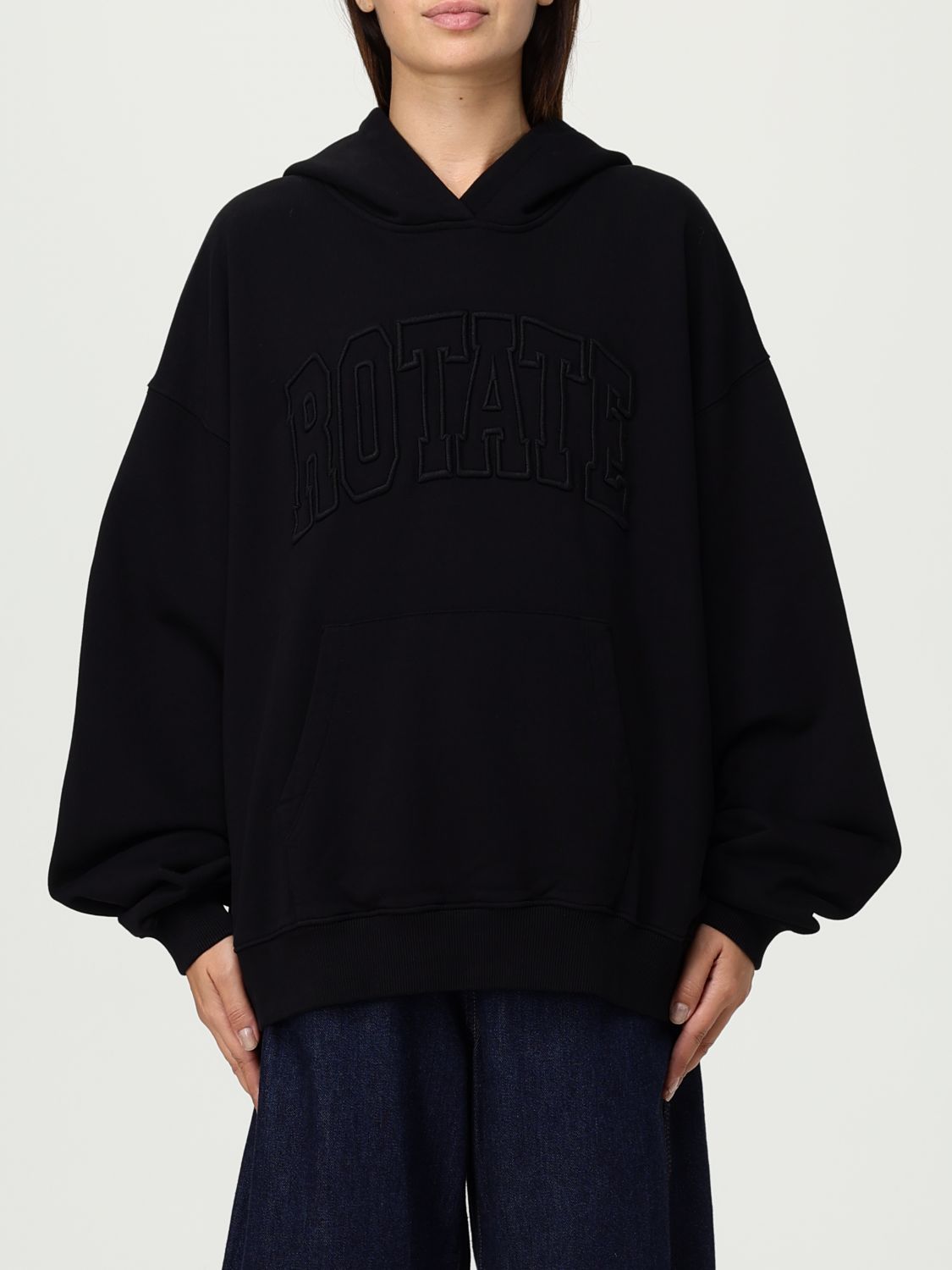 Rotate Birger Christensen Knitwear Hooded Design Long Sleeves Front Pocket In Black