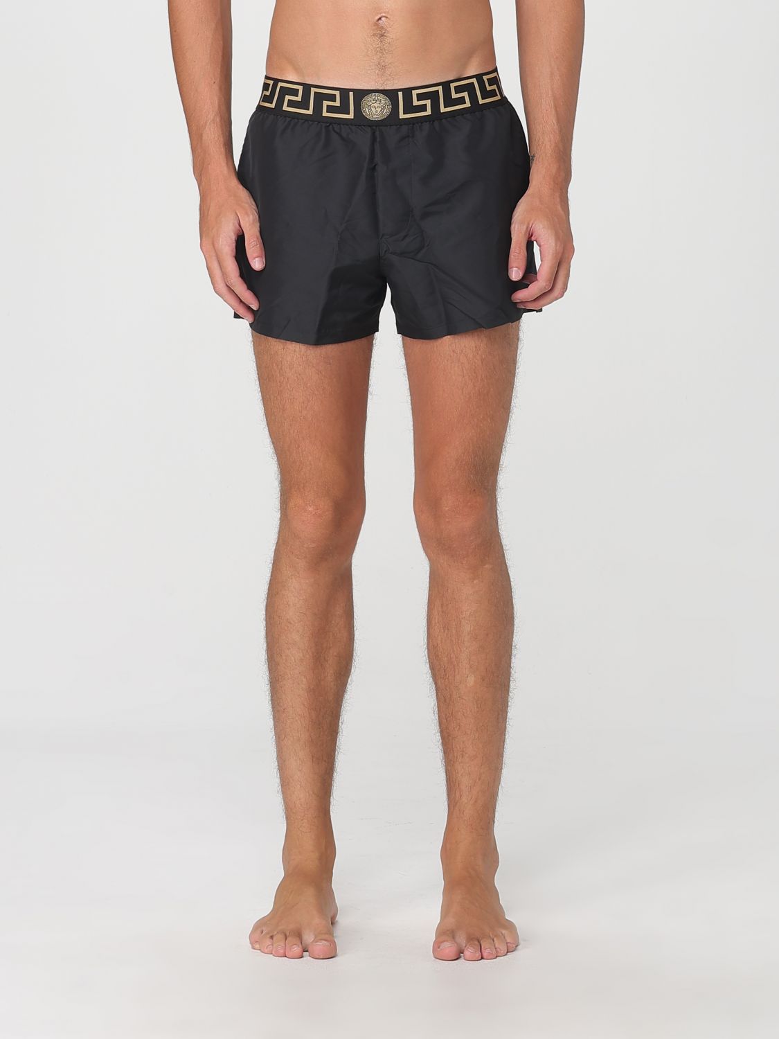 Versace Black Greca Border Swim Shorts In Black