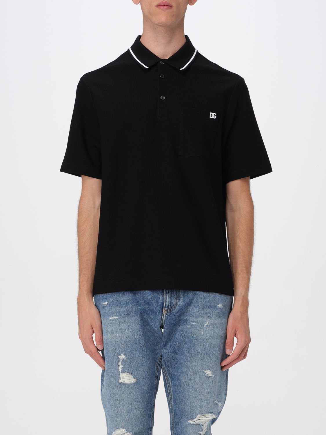 Dolce & Gabbana Polo Shirt In Piqué De Coton In Black