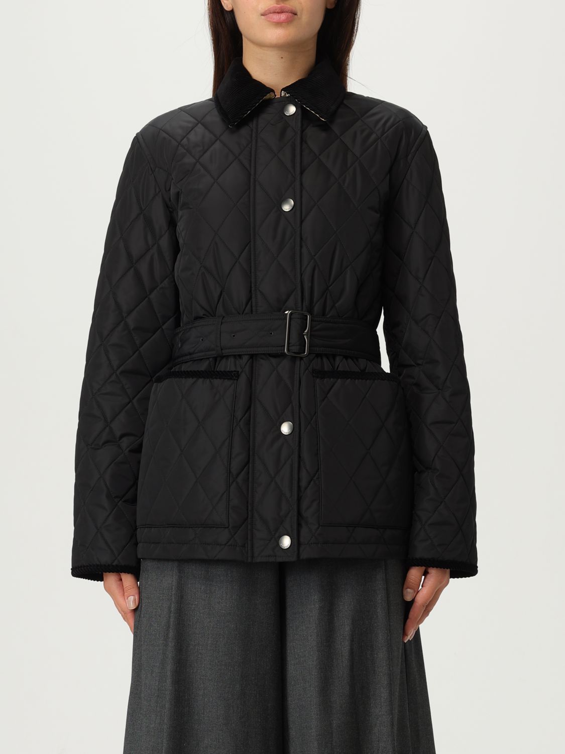 Burberry Women Black Nylon Belted Quilted Jacket In Black