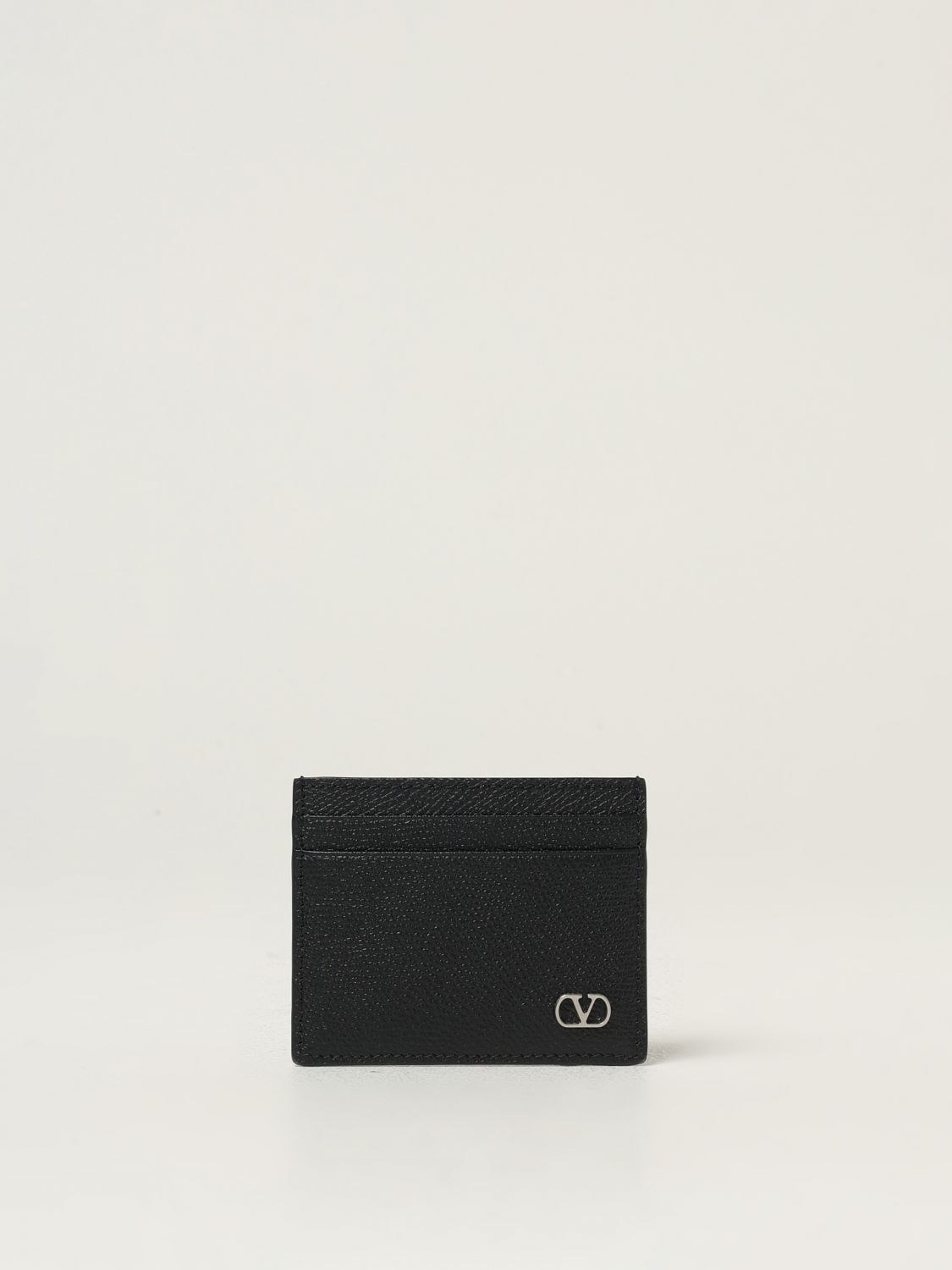 Valentino Vlogo Signature Cardholder In Grained Leather In Black