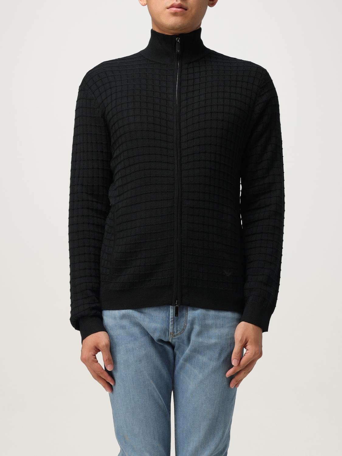 Emporio Armani Check Effect Wool-blend Cardigan In Black