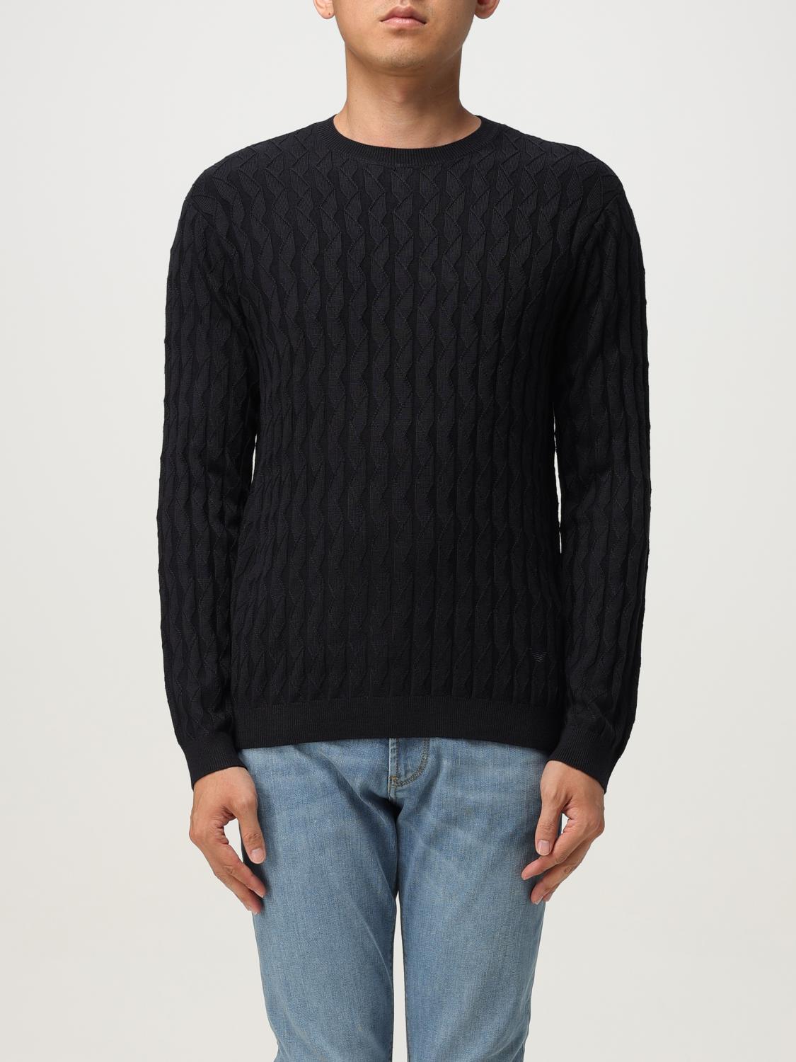 Emporio Armani Embossed Knit Crewneck Sweater In Blue