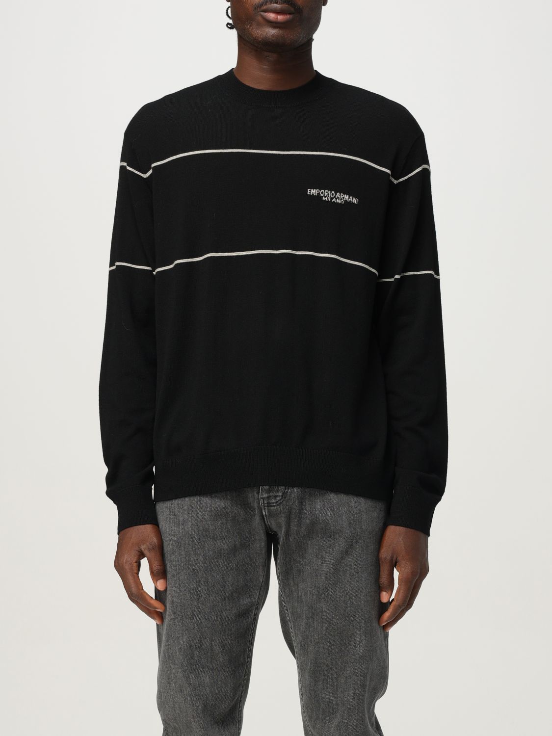 Emporio Armani Virgin-wool Jumper With Jacquard Logo In Black