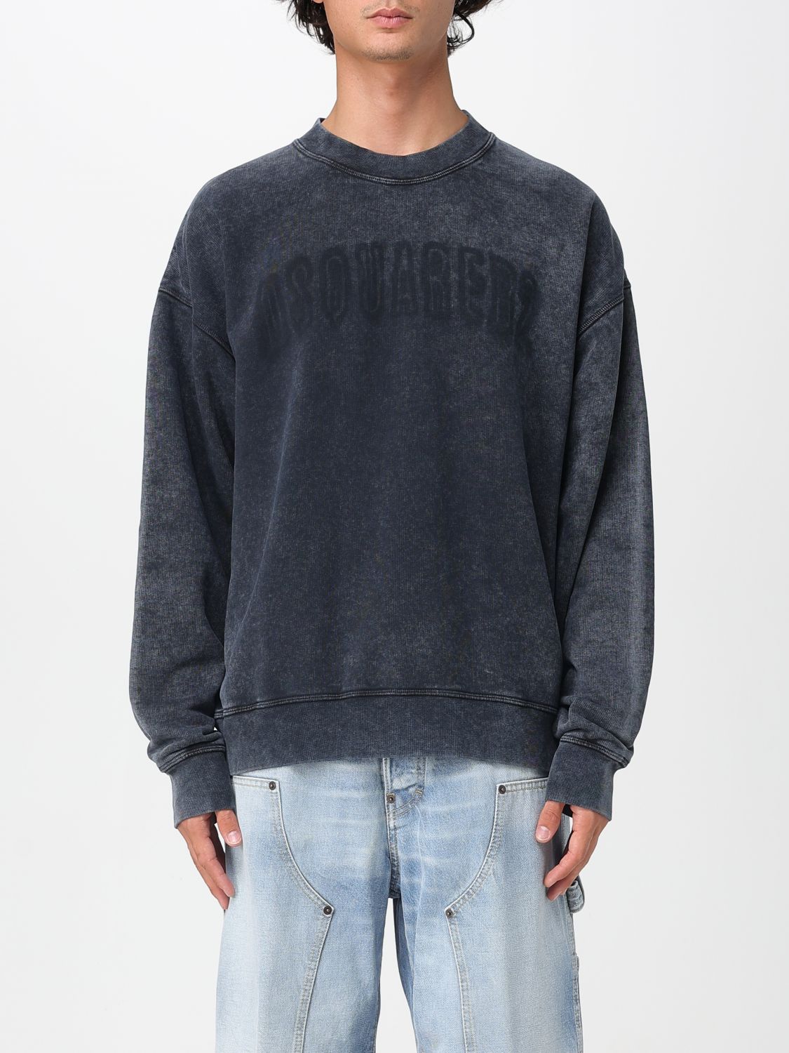 Dsquared2 Washed Grey Sweatshirt With Logo Men In Blue