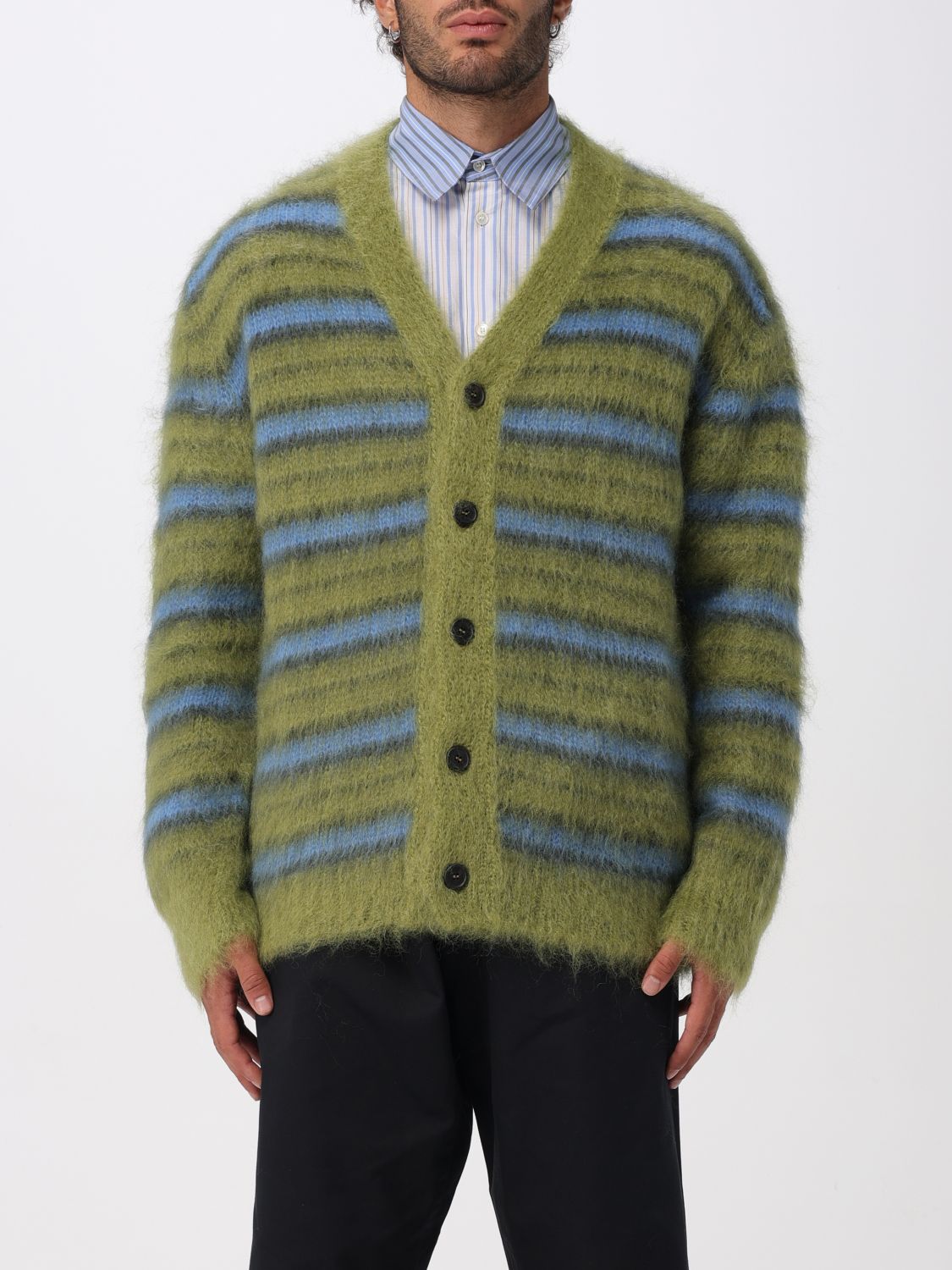 Marni Embroidered Mohair Blend Cardigan In Green