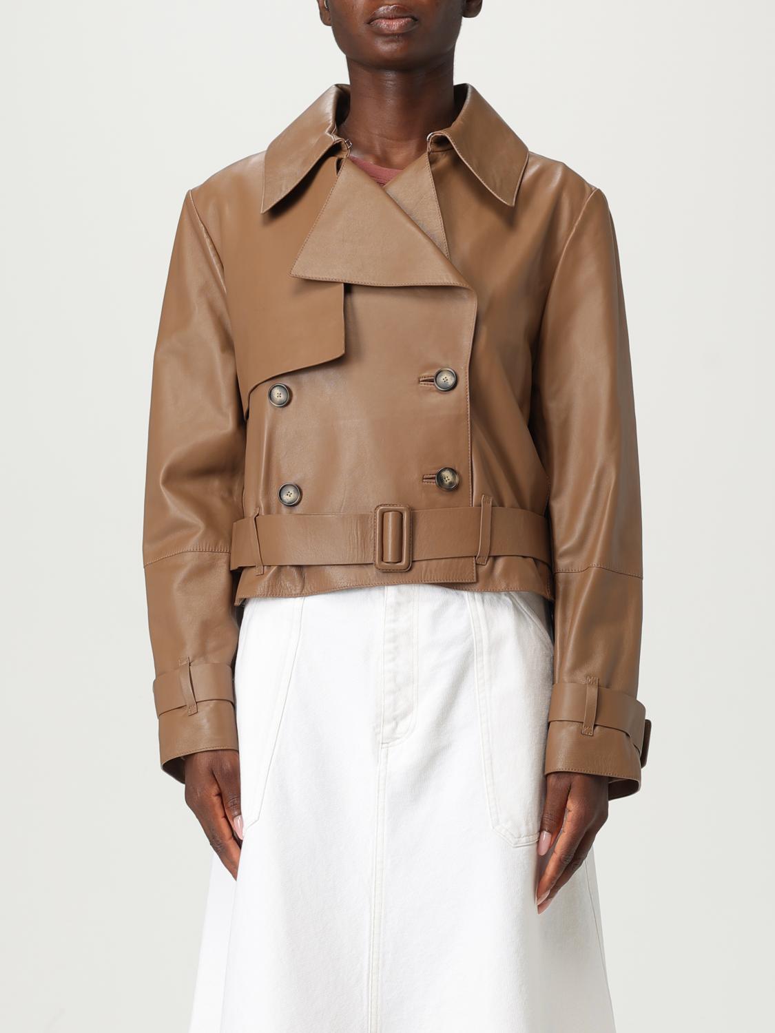 Hugo Boss Boss Satela Double Breasted Leather Jacket In Brown