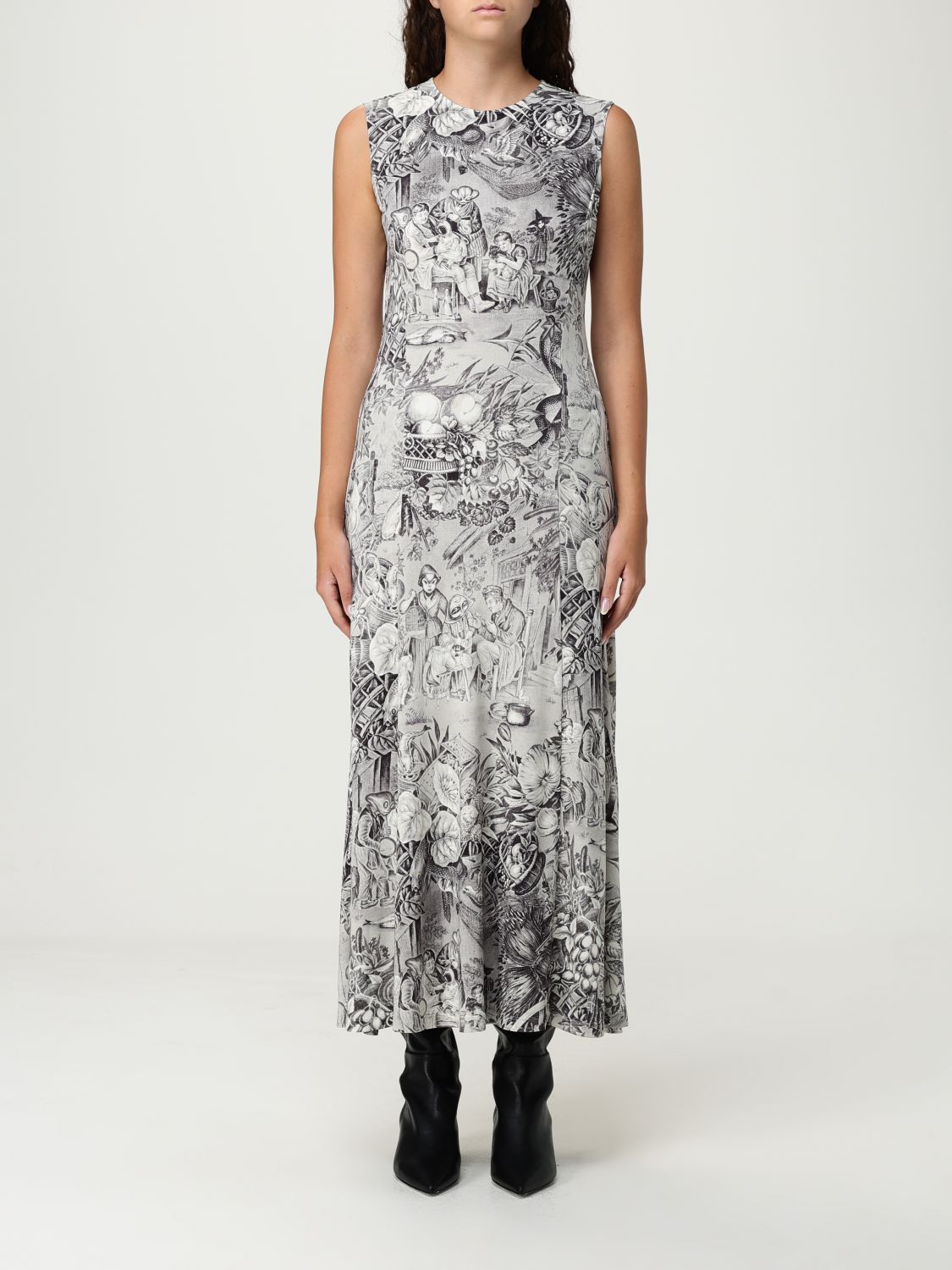 Tory Burch Printed Jersey Sleeveless Dress In Gray