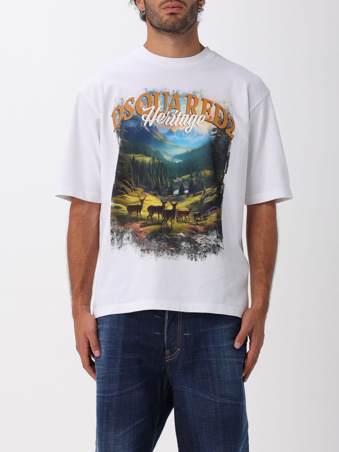 Dsquared2 Crew Neck Cotton T-shirt With Graphic Print In White