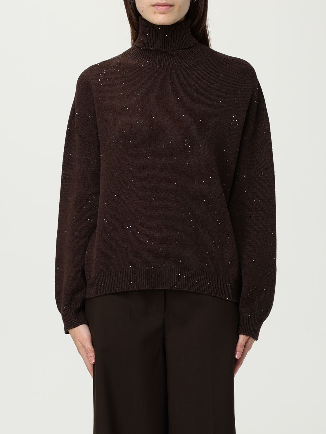 Liu •jo Roll-neck Sequin-embellished Sweater In Brown