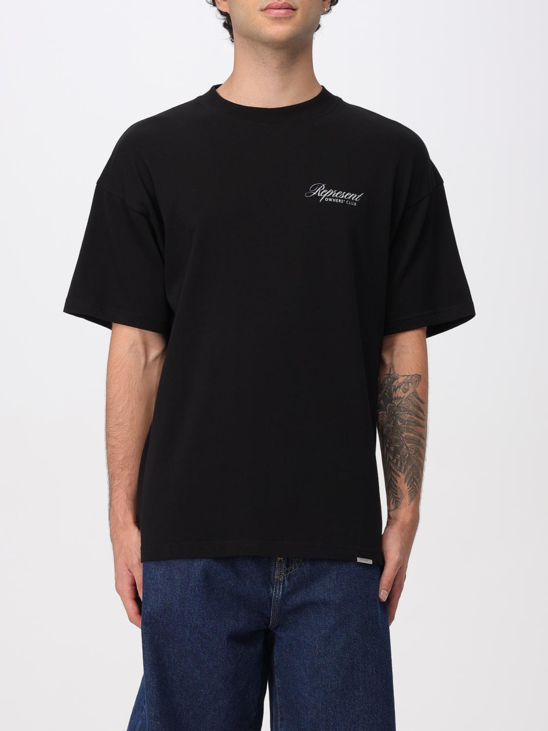 Represent Black Crewneck T-shirt With With Front And Back Owners Club Print In Cotton Man In Black