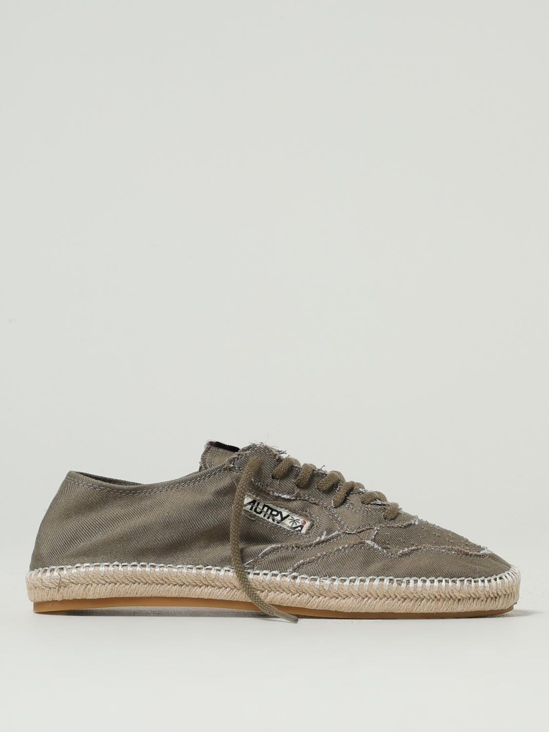 Autry Woven Jute Sole Flat Shoes With Lace-up Closure In Green