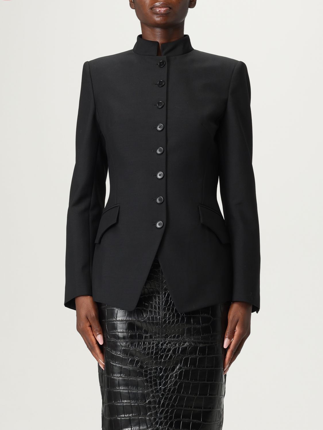 Alexander Mcqueen Mandarin-collar Button-front Fitted Jacket In Black