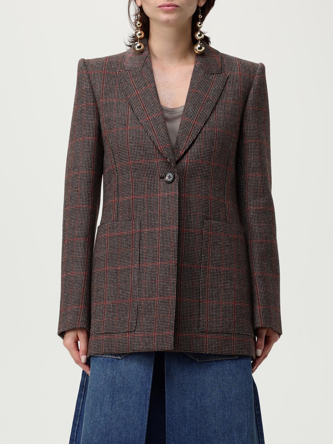 Chloé Single-breasted Checked Brown Wool Jacket Women In Brown