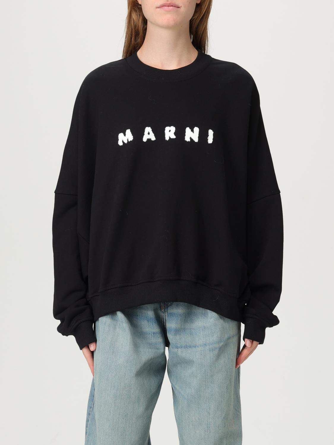 Marni Relaxed Fit Black Sweatshirt With Textured Logo In Black
