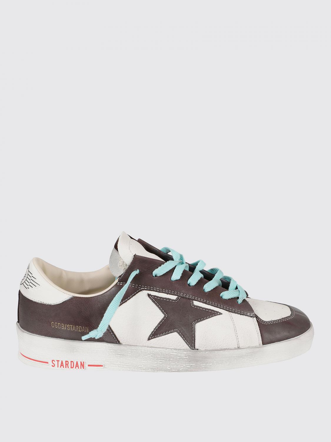 Golden Goose Distressed Leather Sneakers With Two-tone Star Patch In Brown