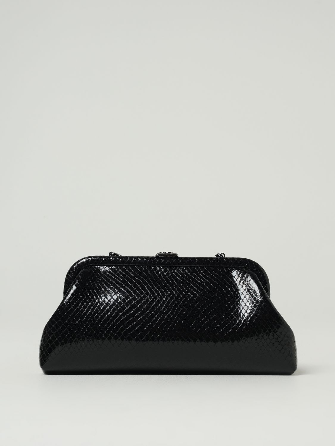 Jimmy Choo Skylar Snake-print Leather Clutch Bag With Jc Clasp In Black