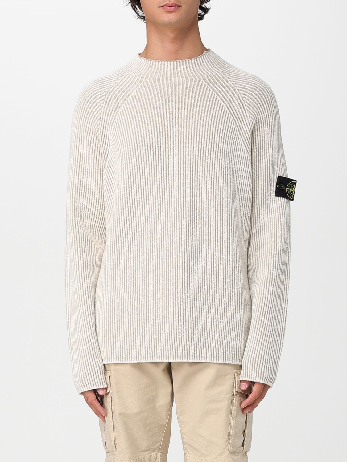 Stone Island Wool-blend Ribbed Sweater In White