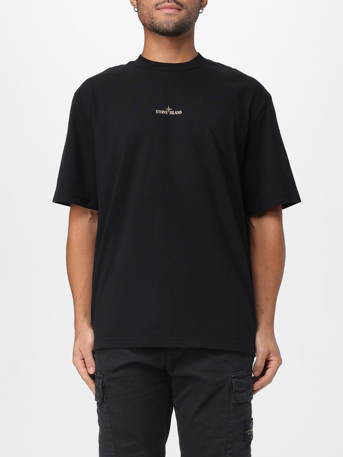 Stone Island Casual Black T-shirt With Graphic Design And Subtle Logo In Black