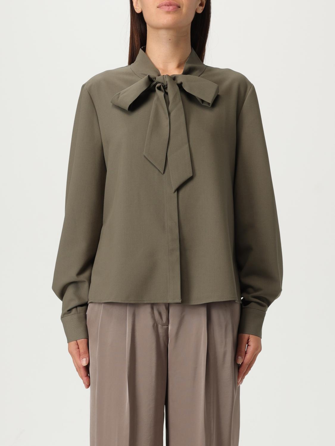 Self-portrait Twill Shirt With Bow In Green