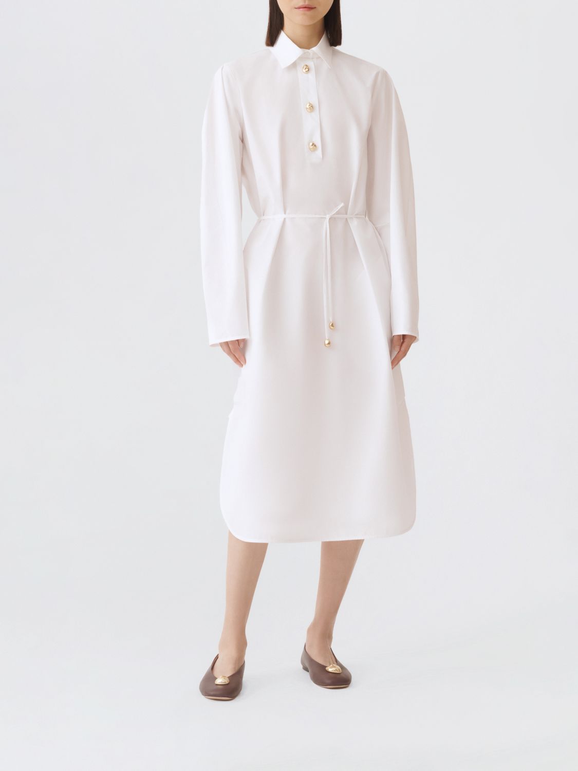 Fabiana Filippi Drawstring Button-fastening Midi Shirt Dress In White