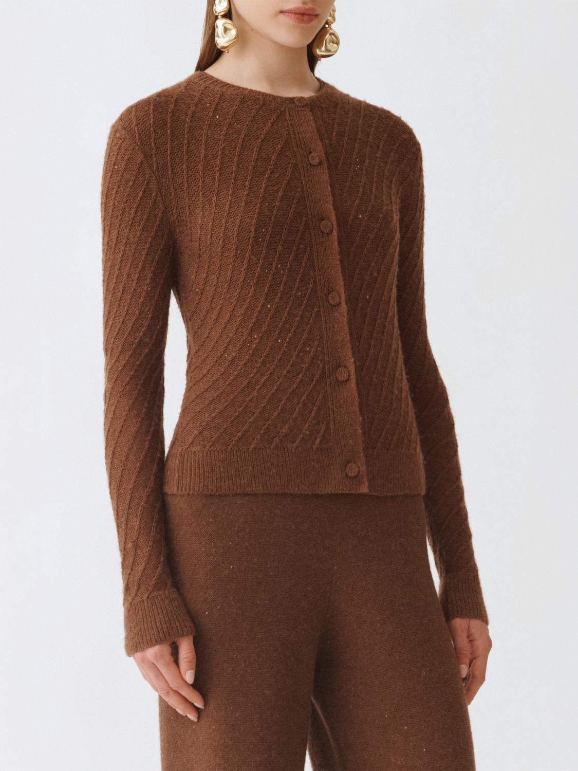 Fabiana Filippi Sequin Crochet Knit Cardigan In Brown