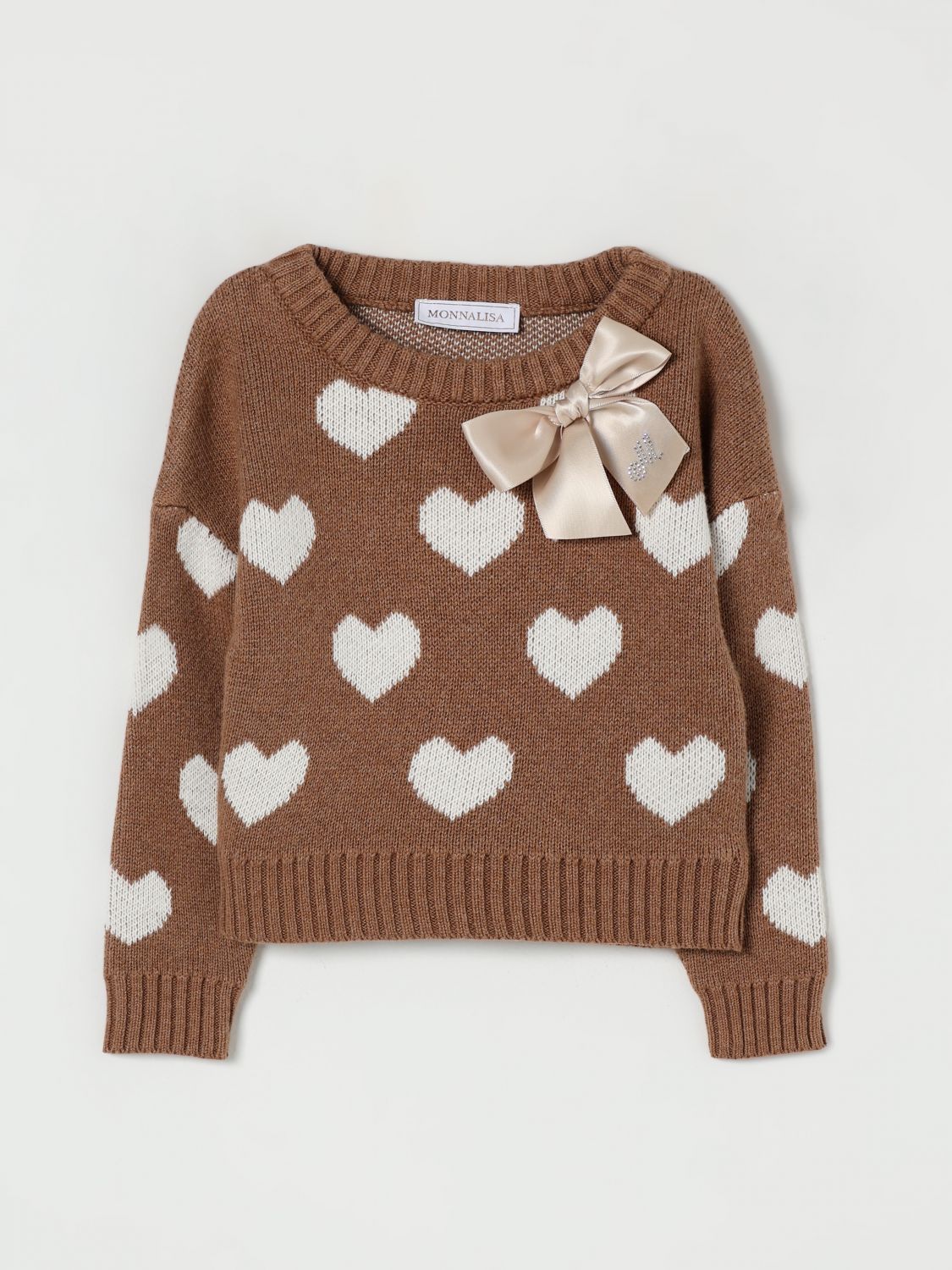 Monnalisa Heart-patterned Sweater In Brown