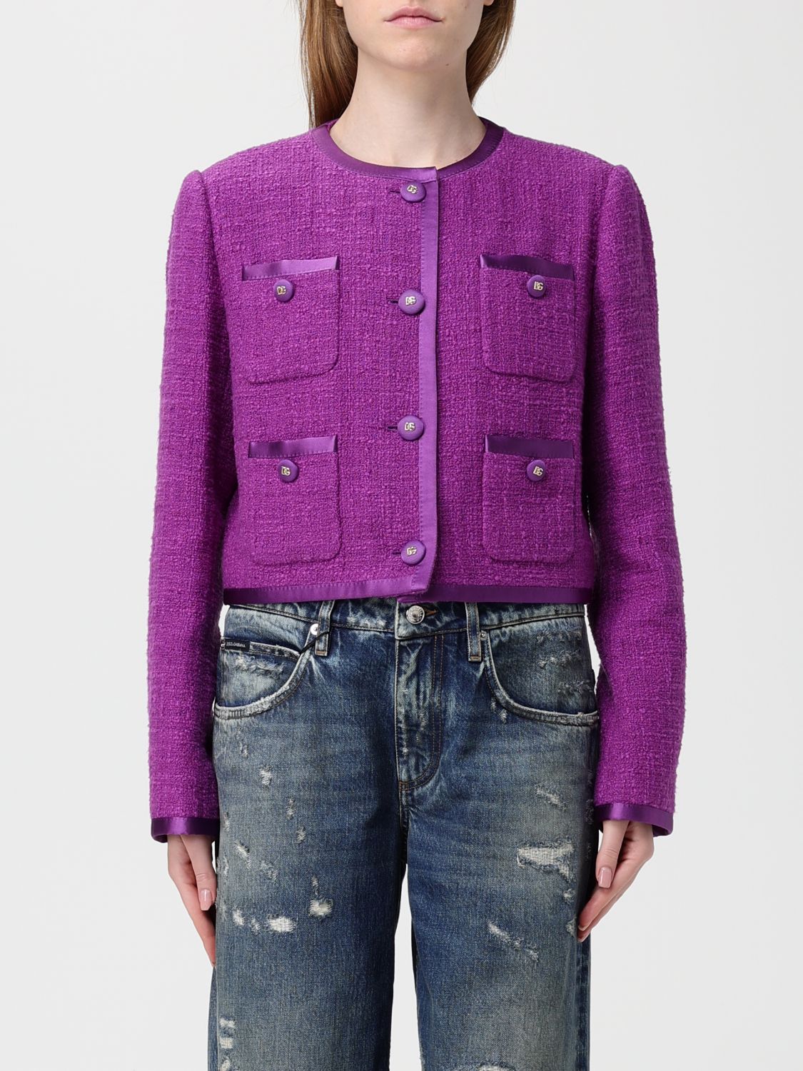 Dolce & Gabbana Tweed Four-pocket Jacket In Purple