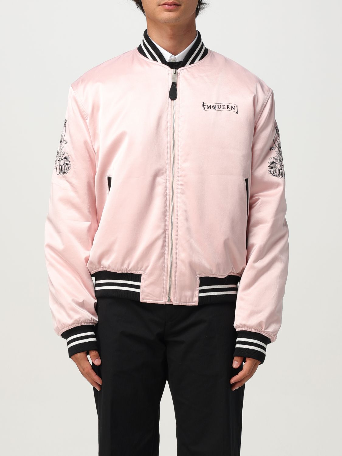 Alexander Mcqueen Pink And Black Cotton Casual Jacket In Pink