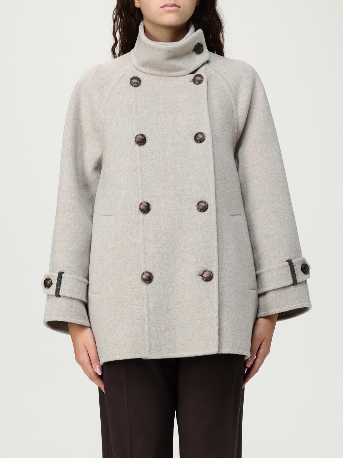 Brunello Cucinelli Double Worked Caban In Virgin Wool And Cashmere Cloth With Shiny Cuff Details Clo In Gray