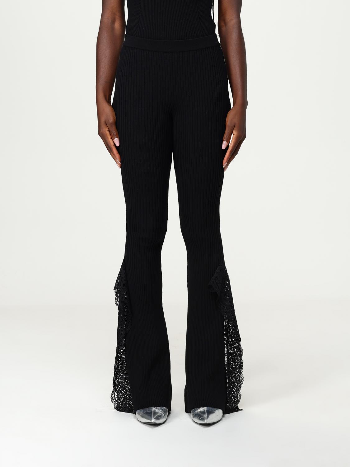 Blumarine Knit Insert Lace Pants In Black