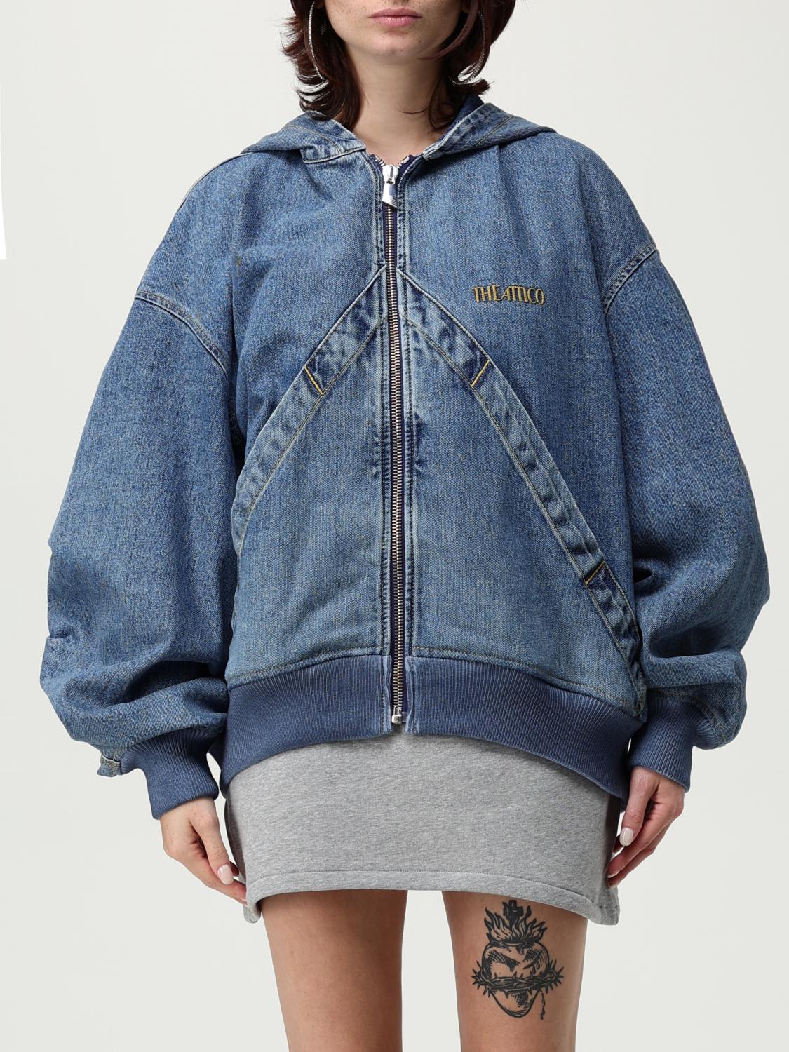 Attico Hooded Ribbed Cuffs Hem Jacket In Blue