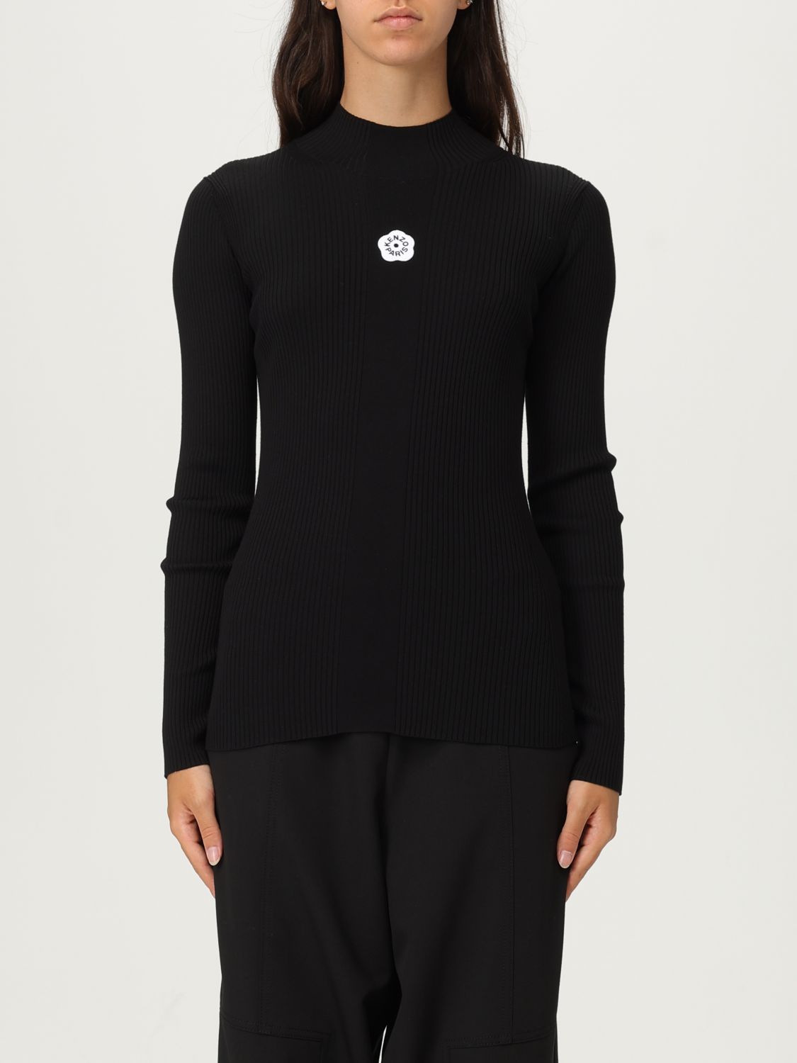 Kenzo Boke Flower High Neck Sweater With Contrasting Embroidery In Black