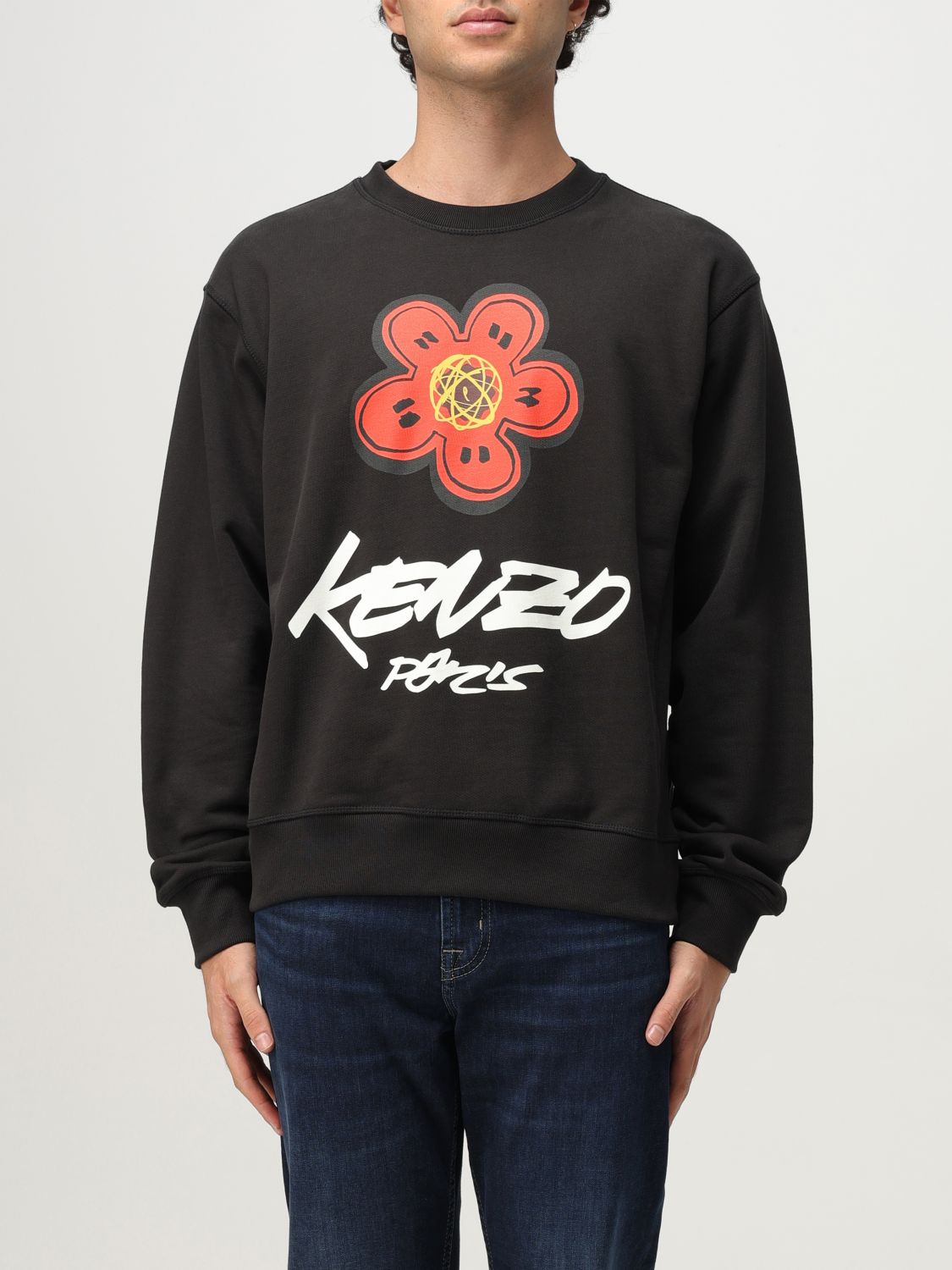 Kenzo Bold Floral Graphic Sweatshirt With Signature Logo In Black