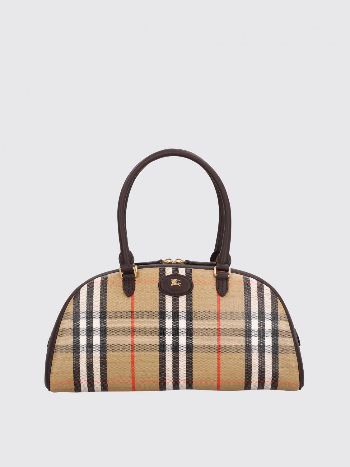Burberry Highland Beige Handbag With Ekd Patch On The Front And All-over Check Motif In Cotton Blend Woman In Sand