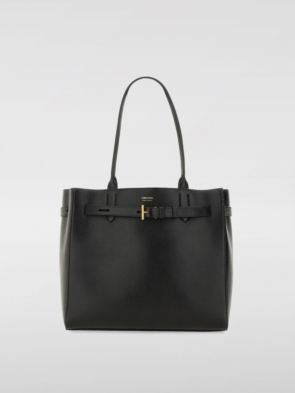 Tom Ford Black Tote Bag With T Detail In Hammered Leather Woman In Black