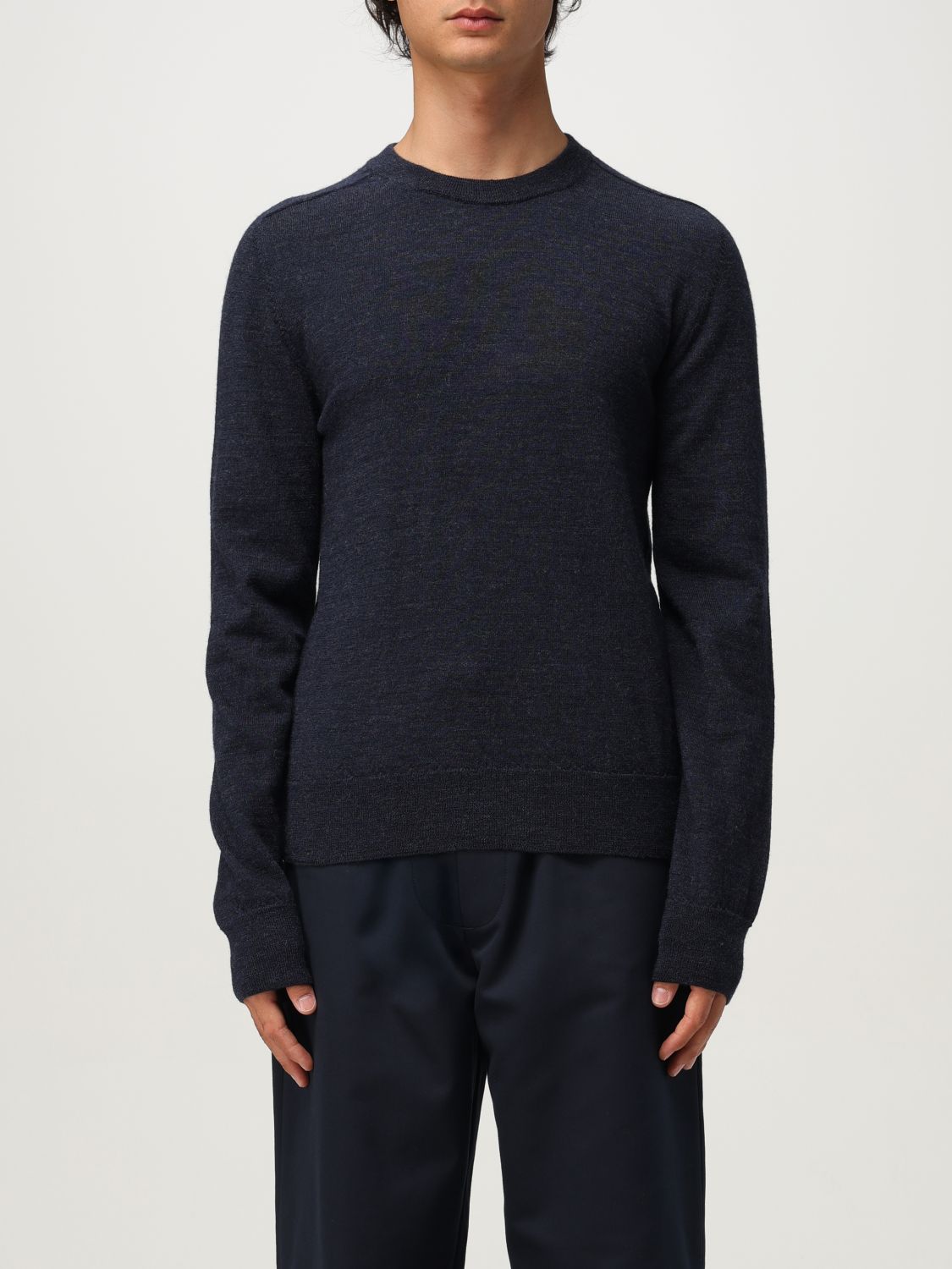 Maison Margiela Navy Suede Elbow Patch Sweater In Blue