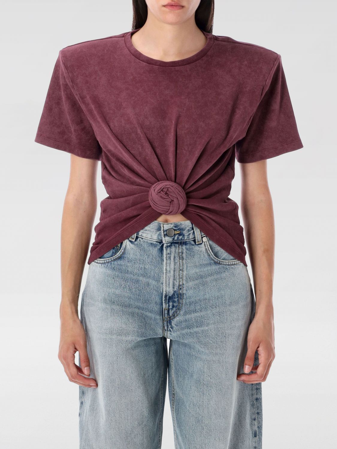 Magda Butrym Knotted Ribbed T-shirt In Burgundy