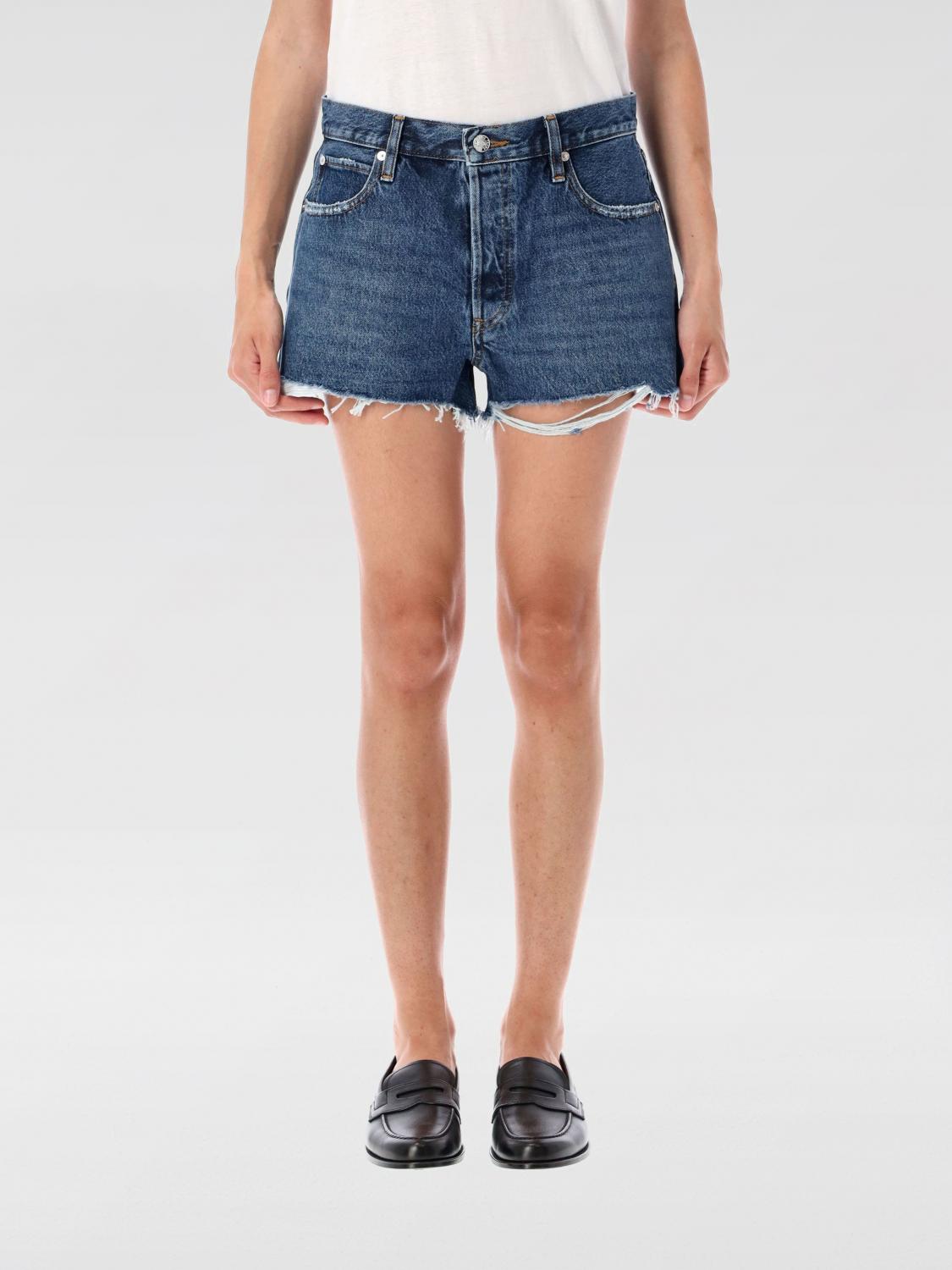 Frame The Hang Frayed Mid-rise Denim Shorts In Blue
