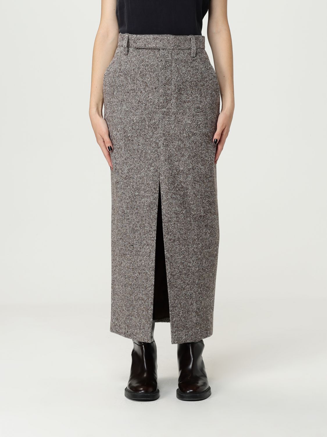 Brunello Cucinelli Women Wool Blend Pencil Skirt In Gray
