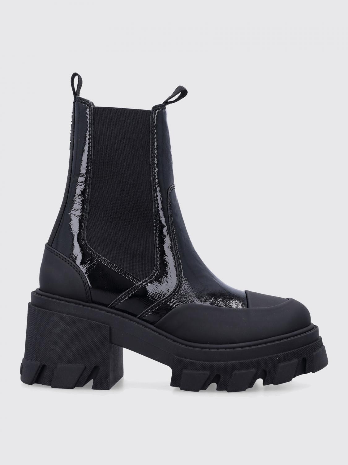 Ganni Cleated Heeled Mid Chelsea Boots In Black