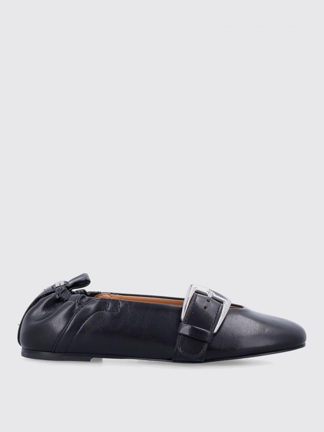 Ganni Ballerina With Buckle Strap In Black