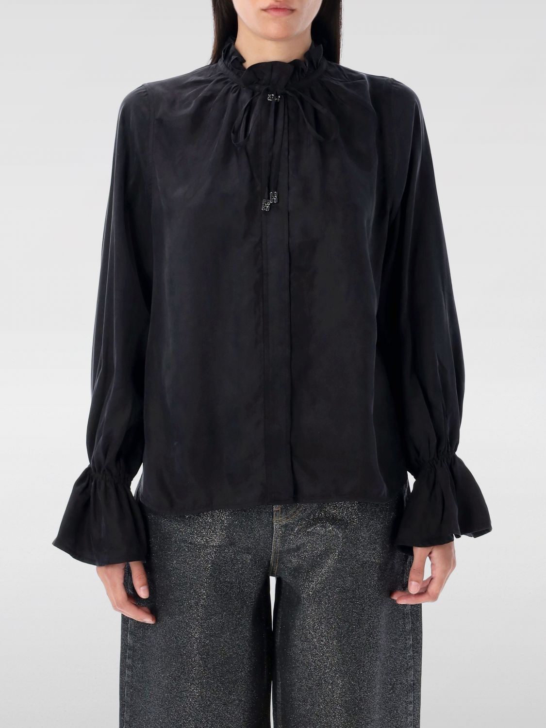 Ganni Shirt In Black Polyamide Polyester In Black