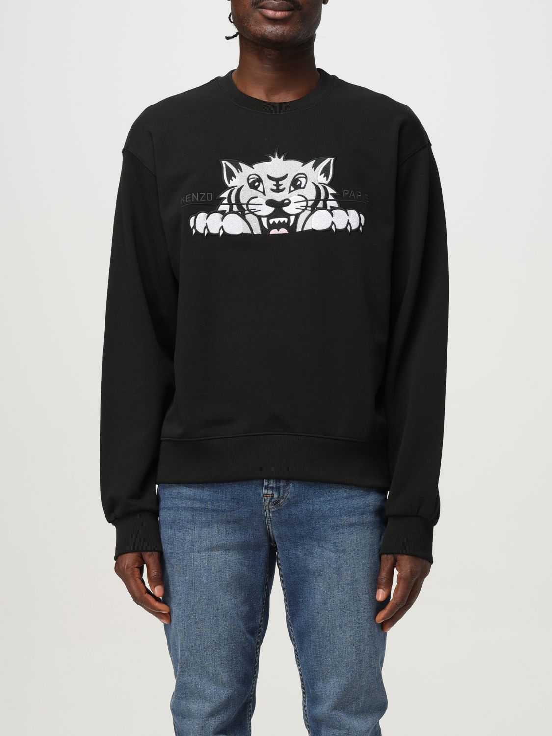 Kenzo Black Cotton Hoodie With Tiger Design In Black