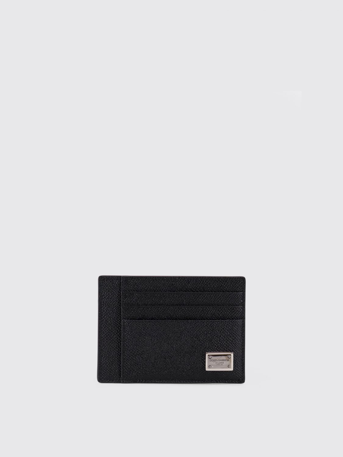 Dolce & Gabbana Logo Plaque Dauphine Leather Cardholder In Black