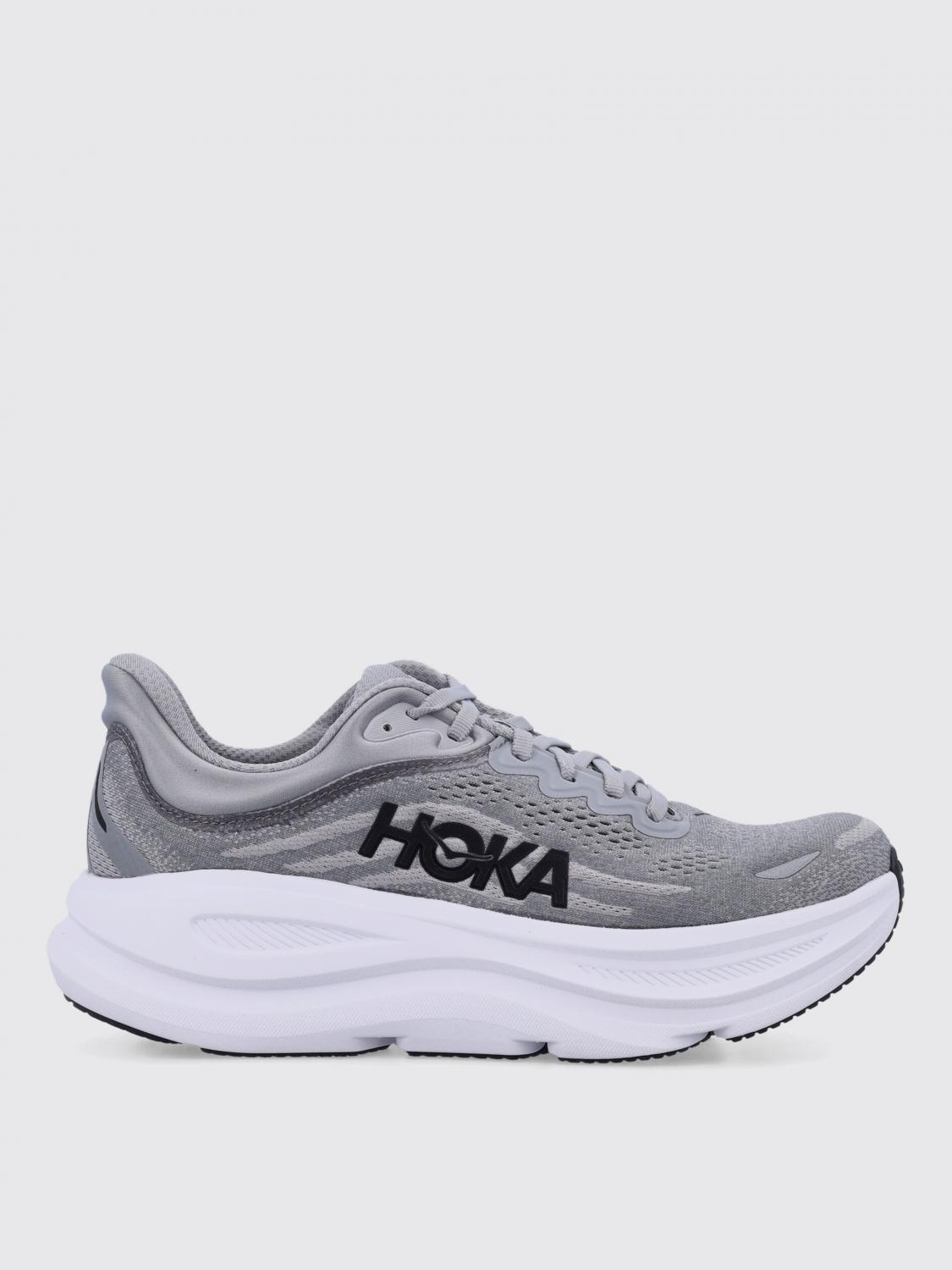 Hoka Bondi 9 Grey Low Top Sneakers With Maxi Logo Lettering On The Side In Tech Fabric Unisex In Gray
