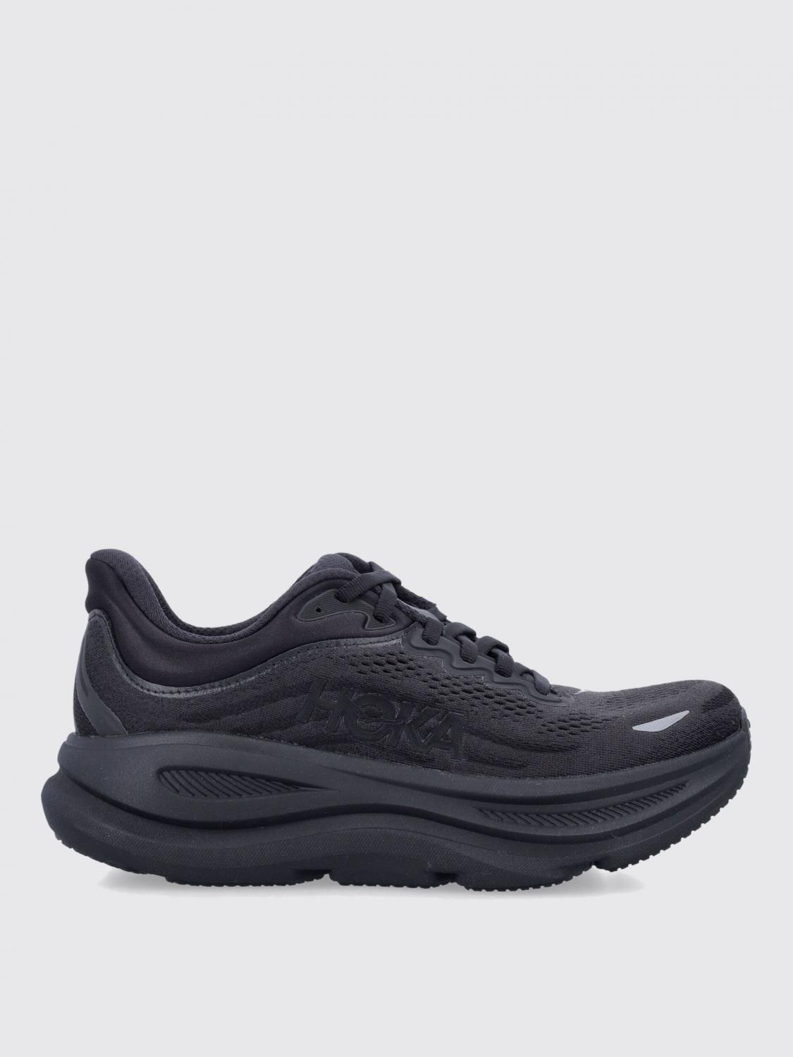 Hoka Bondi 9 Black Low Top Sneakers With Maxi Logo Lettering On The Side In Tech Fabric Unisex In Black