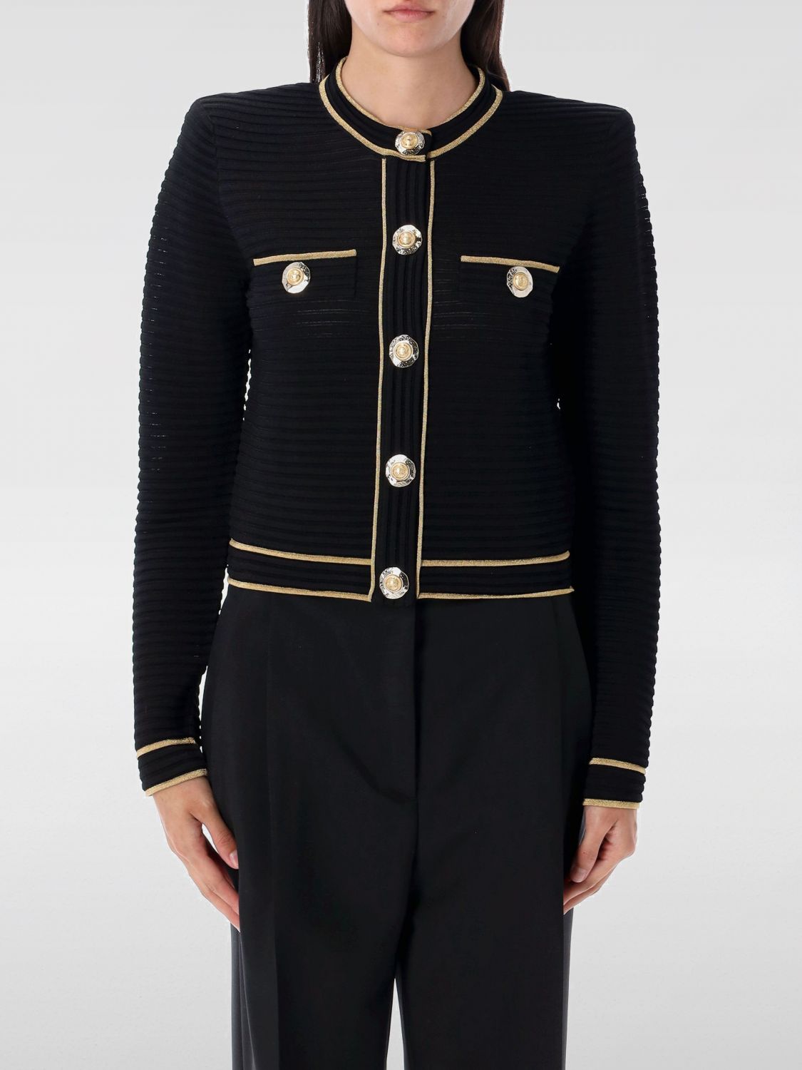 Balmain Ribbed Texture Buttoned Knit Cardigan In Black