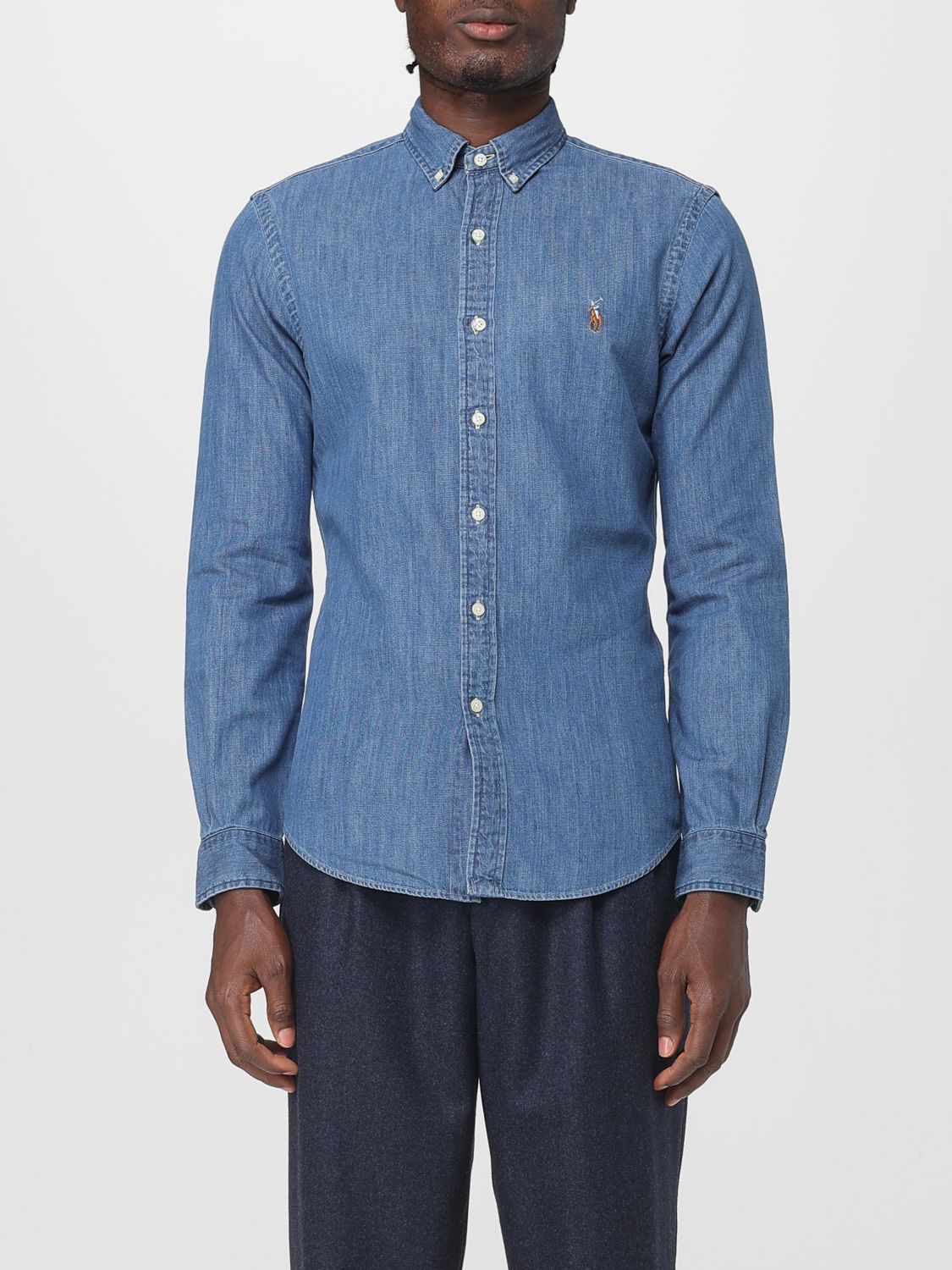 Polo Ralph Lauren Logo Embroidered Denim Shirt In Blue